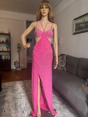 Fashion Nova Hot Pink Embellished Evening Gown